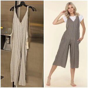 💕FRESH LAUNDRY💕 100% Linen Cropped Wide Leg Jumpsuit Blue White Stripes XL NWT